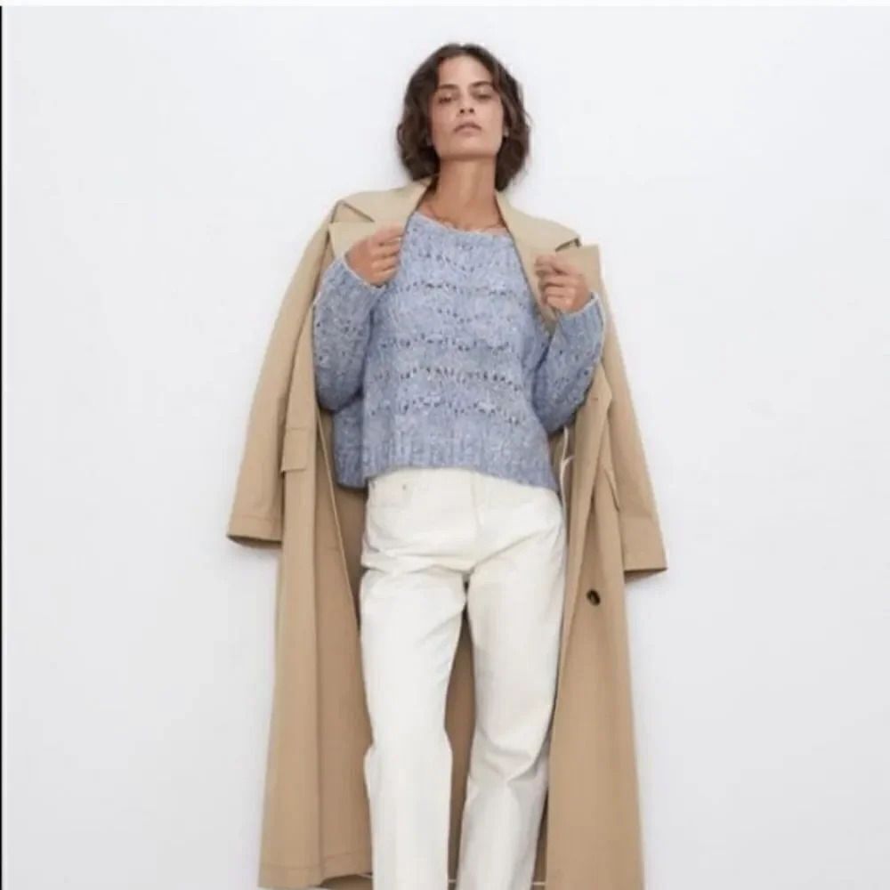 NEW Zara Wool Blend Boxy Popcorn Knit Crewneck Longsleeve Sweater Size Small